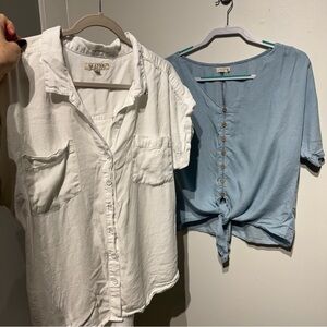 Harper (Bundle 2) Light Blue& white short sleeve tops. Size Medium